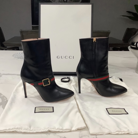 COPY - Gucci Sylvia Grosgrain-Trimmed Leather Ankle Boots. Size: 38. Color: Bla… - Picture 7 of 10